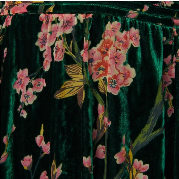 Unique Vintage Emerald & Cherry Blossom Velvet Cape Maxi Dress Medium NWT - Picture 5 of 11